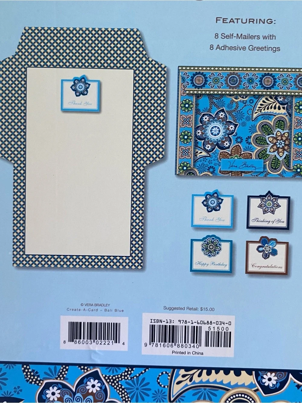 Vera Bradley Bali Blue Create A Card NEW 8 Self Mailers 8 Greetings Retired